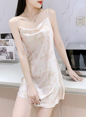 性感睡衣女款火辣纯欲风冰丝薄款清新小碎花吊带睡衣裙包臀裙情调