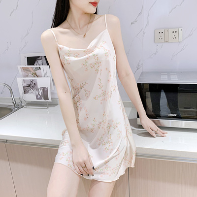 冰丝春夏季性感小碎花吊带睡裙