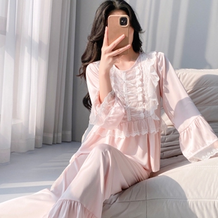 绝美睡衣女士冰丝2026春秋季新款超好看独特漂亮出门长袖长裤蕾丝