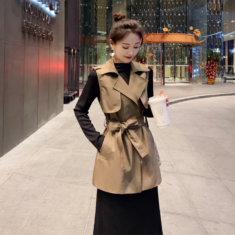 风衣马甲女2025春秋新款韩版收腰外穿无袖坎肩背心西装领马夹外套