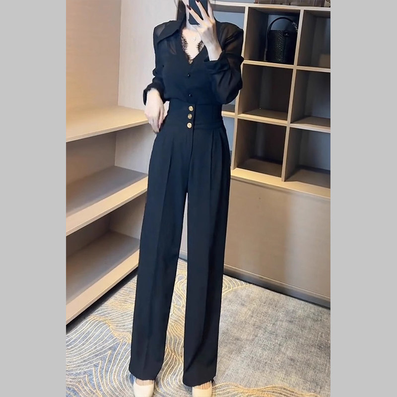 黑色高腰阔腿西装裤女春秋2026新款高级感垂感直筒宽松休闲拖地裤