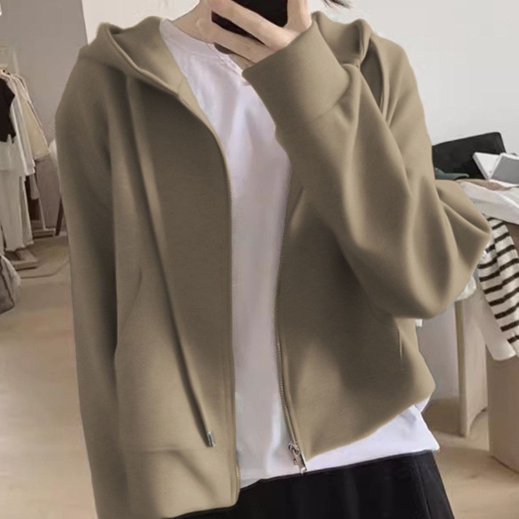 纯色卫衣外套女2026年新款春秋薄款短款休闲运动连帽拉链开衫上衣