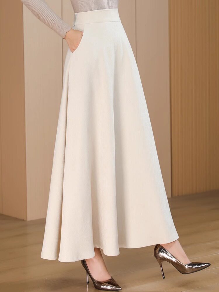 咖色毛呢半身裙女秋冬加绒2025新款高腰垂感长裙气质大摆a字伞裙