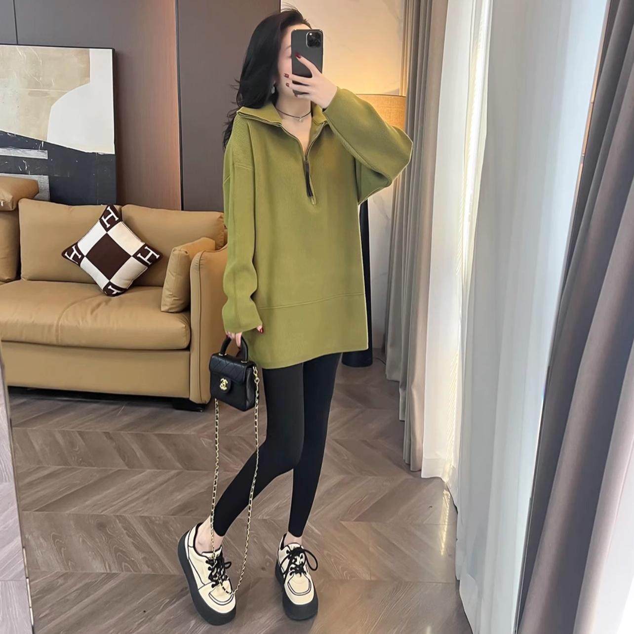 高领针织卫衣女秋冬外穿大码宽松慵懒风中长款百搭毛衣打底衫上衣