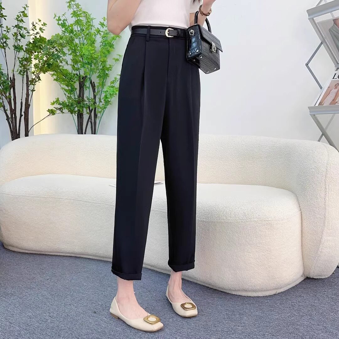 冰丝西装裤女夏季薄款2025新款高腰显瘦休闲 裤小个子九分哈伦裤