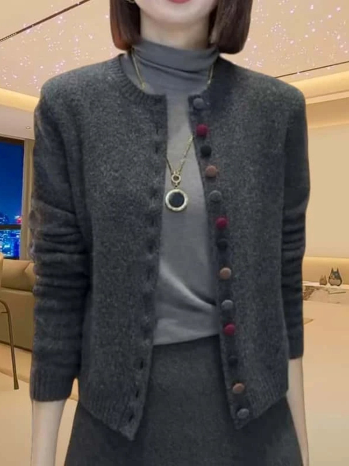 灰色针织开衫外套女春秋2025新款宽松大码显瘦轻奢高级感毛衣上衣