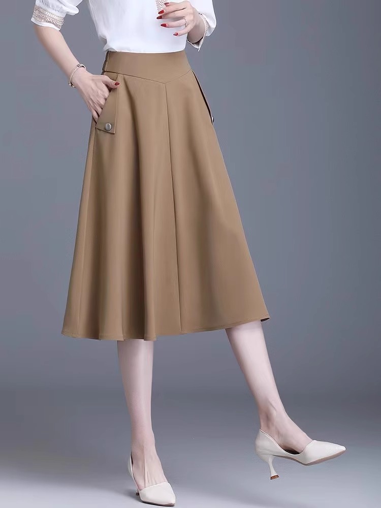 西装半身裙女夏季薄款2025新款宽松中长款松紧高腰显瘦大码a字裙