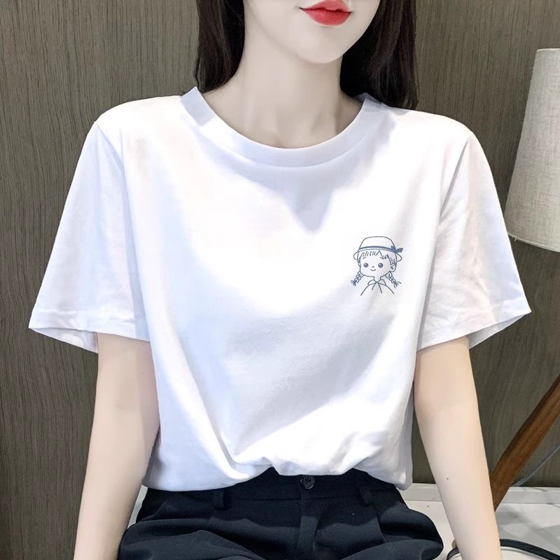 纯棉短袖t恤女夏季2025新款内搭打底衫宽松薄款白色正肩体恤上衣