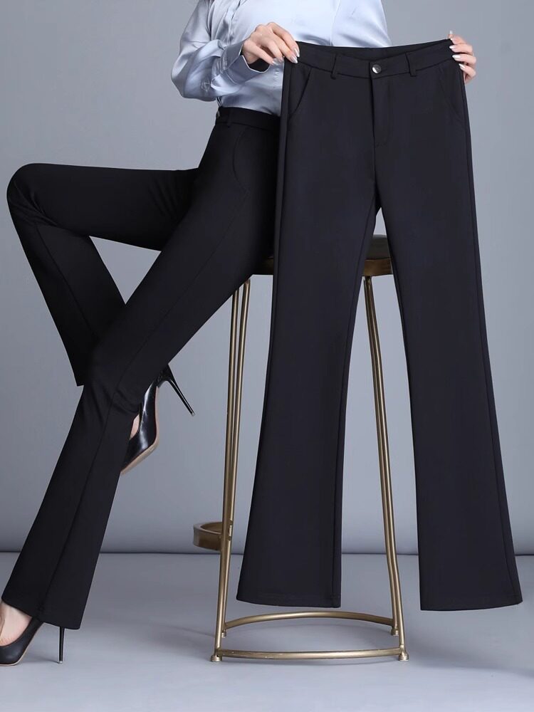 黑色微喇西装裤女春季2025新款高腰修身显瘦垂感休闲裤加绒喇叭裤