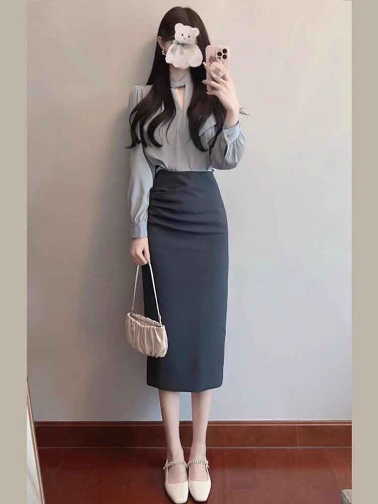 时尚套装女春秋2025新款韩版高级感长袖衬衫包臀半身裙气质两件套