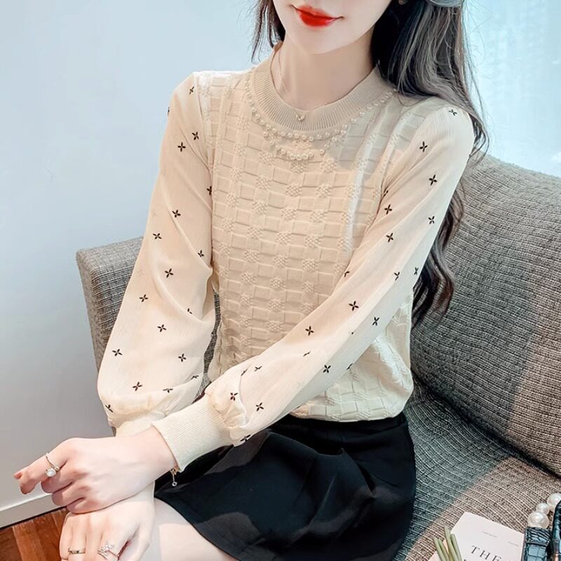 打底衫女春秋装2025新款洋气内搭设计感小众雪纺拼接针织长袖上衣