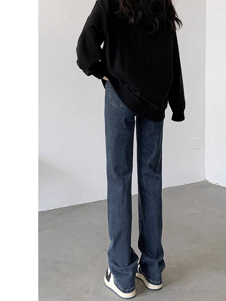 直筒牛仔裤女春秋薄款2025新款高腰显瘦窄版阔腿裤修身烟管长裤子