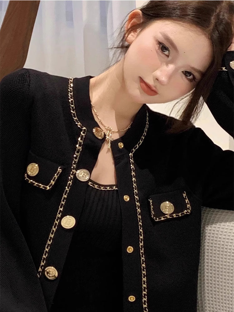 黑色小香风外套女春秋2025年新款法式气质高级感短款针织开衫上衣