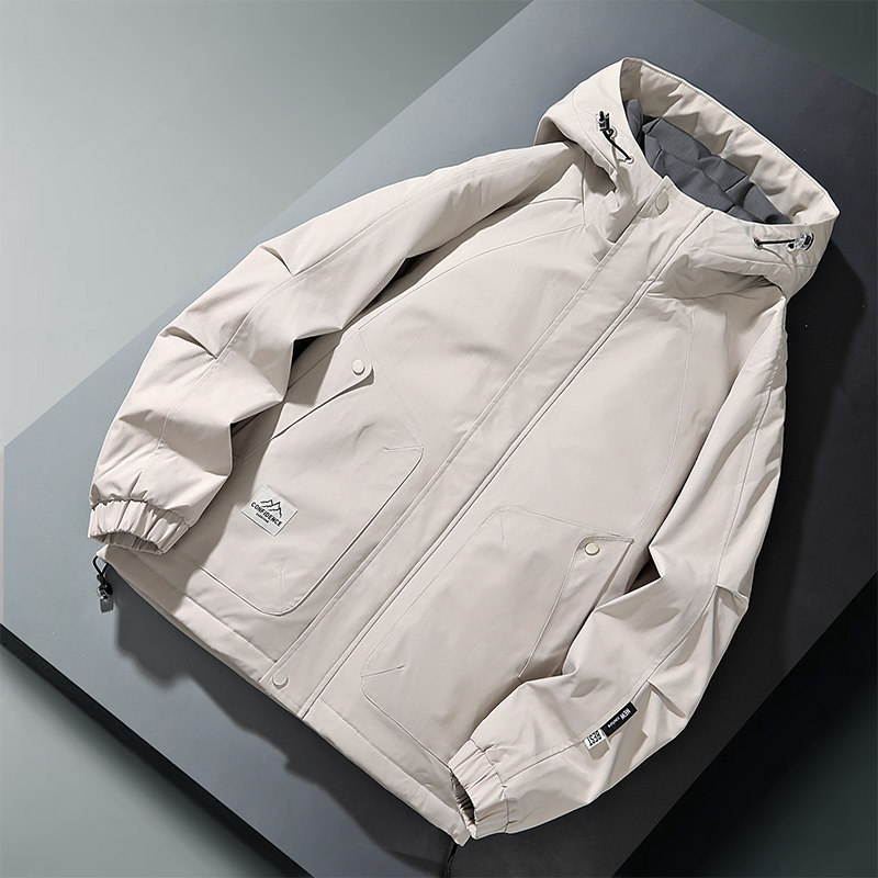 外套男秋冬季新款休闲运动连帽防风加绒加棉夹克宽松户外登山服男
