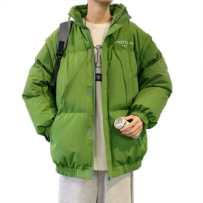 美式复古基础绿色棉服男款冬季