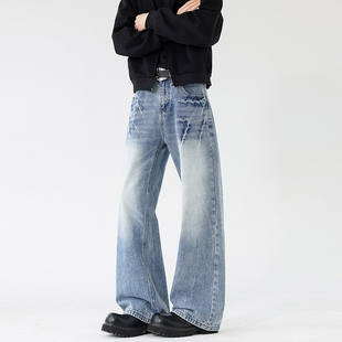 男女潮流宽松百搭2021M微喇裤 春季 闪电纹水洗牛仔裤 重磅美式 新款