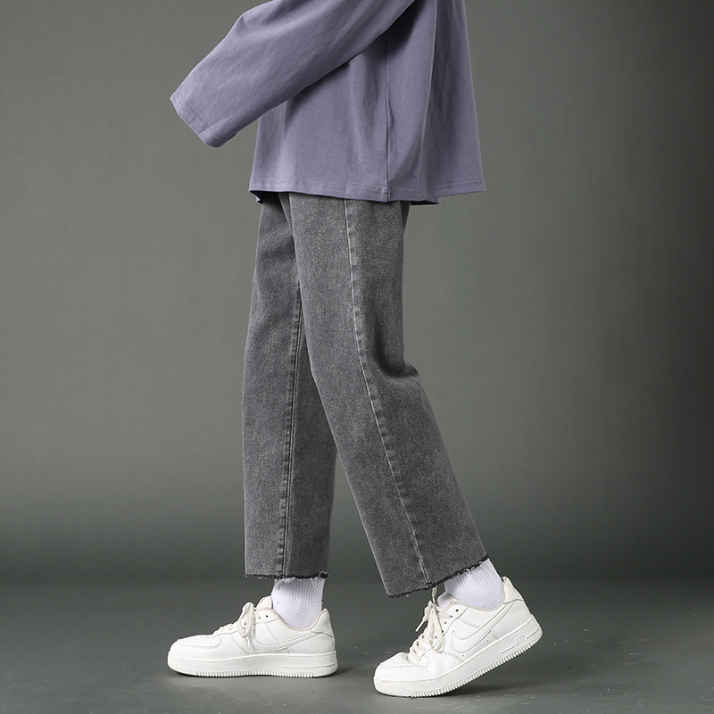 深灰色oversize毛边美式九分裤