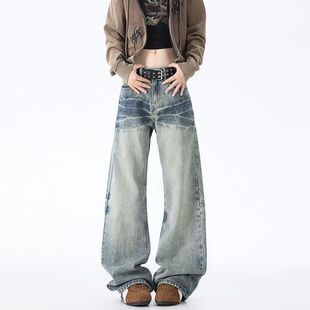 型做旧长裤 美式 2021M版 男宽松微喇秋季 cleanfit爆裂纹水洗牛仔裤