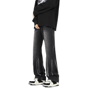 西海岸oldschool牛仔裤男生春季新款潮牌痞帅美式扎染微喇叭裤男