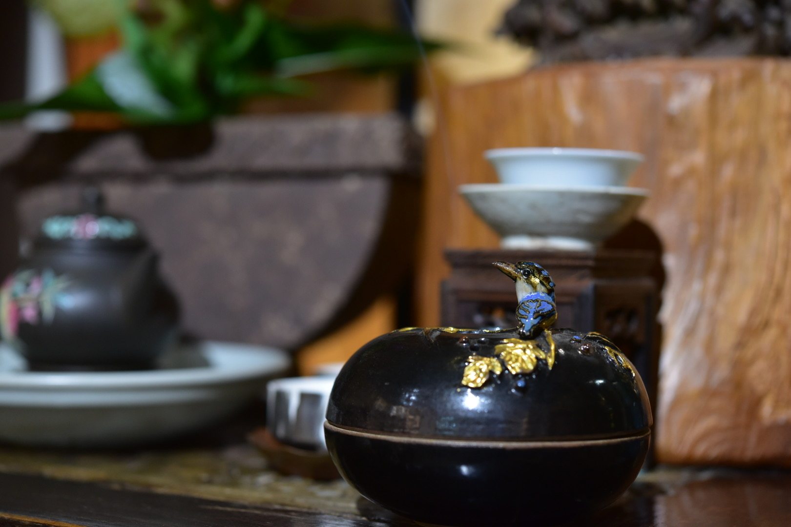 香炉 台湾李秀英手工黑釉翠鸟陶土熏香炉装饰摆件 博茶堂茶具包邮