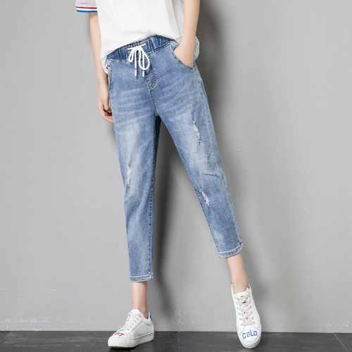 Осенние тонкие джинсы, штаны, эластичная талия, свободный крой, подходит для подростков