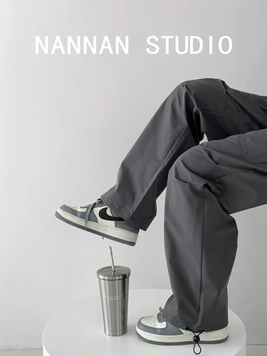 Tide, ретро штаны, в американском стиле, свободный прямой крой, по фигуре, на шнурках