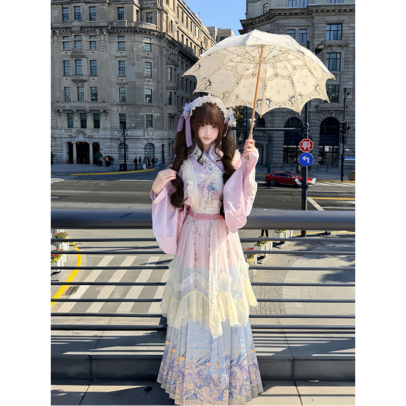 汉洋折衷汉服女琵琶袖马面裙刺绣罩裙洛丽塔lolita裙甜美优雅洋气