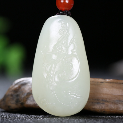 久龙玉器】和田玉龙河籽料羊脂玉吊坠和田挂件牌子龙腾盛世15.221