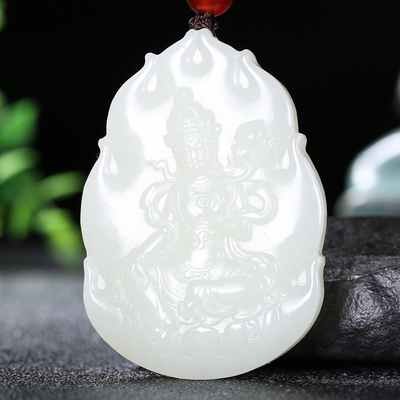 【久龙玉器】天然新疆和田玉玉龙河吊坠和田玉挂件观音牌子40.87