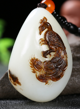 【久龙玉器】天然正品和田玉龙河羊脂玉吊坠和田挂件凤50.18