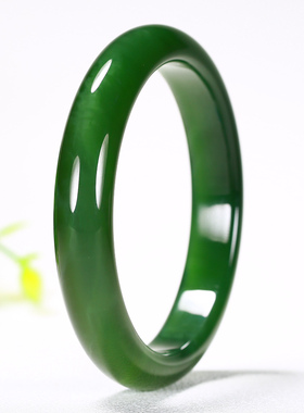 久龙玉器】平安手镯苹果绿7号坑和田玉碧玉手镯和田手镯54.53g