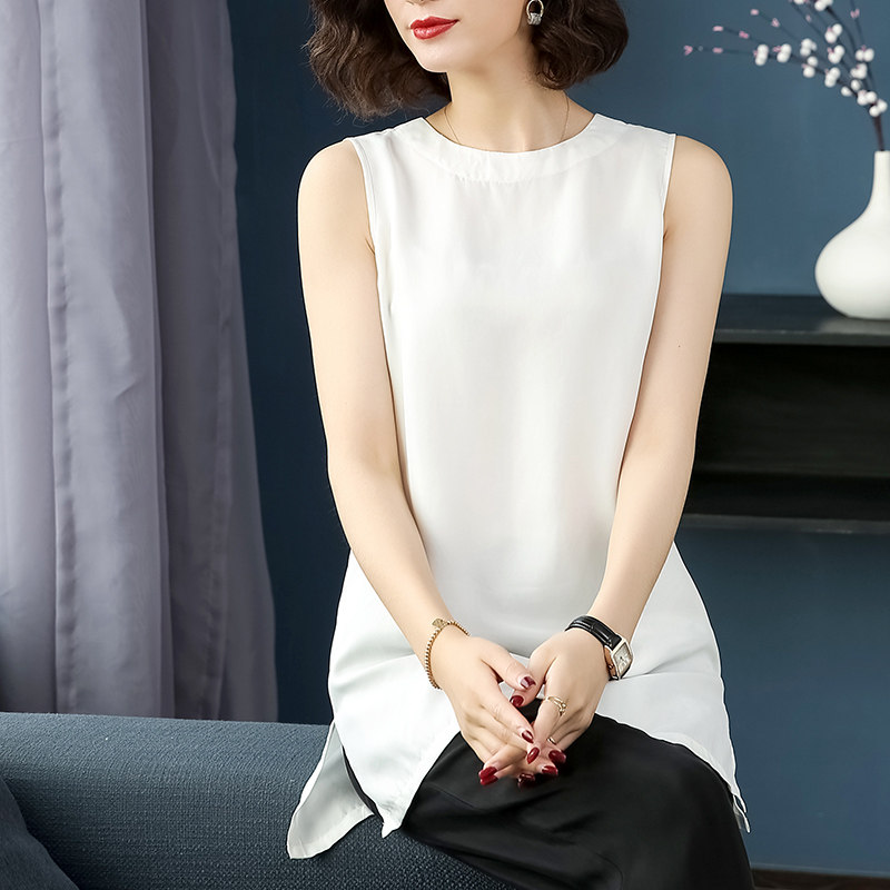 2025夏季新款重磅铜氨丝复古无袖长款开叉背心清凉丝滑宽松女T恤,女装/女士精品,背心吊带,淘宝优惠券,粉丝福利购,淘宝优惠卷