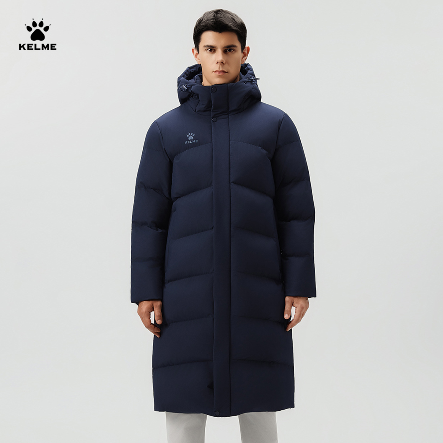 卡尔美运动棉服长款男冬加厚保暖棉衣外套防风连帽棉袄棉服体育生