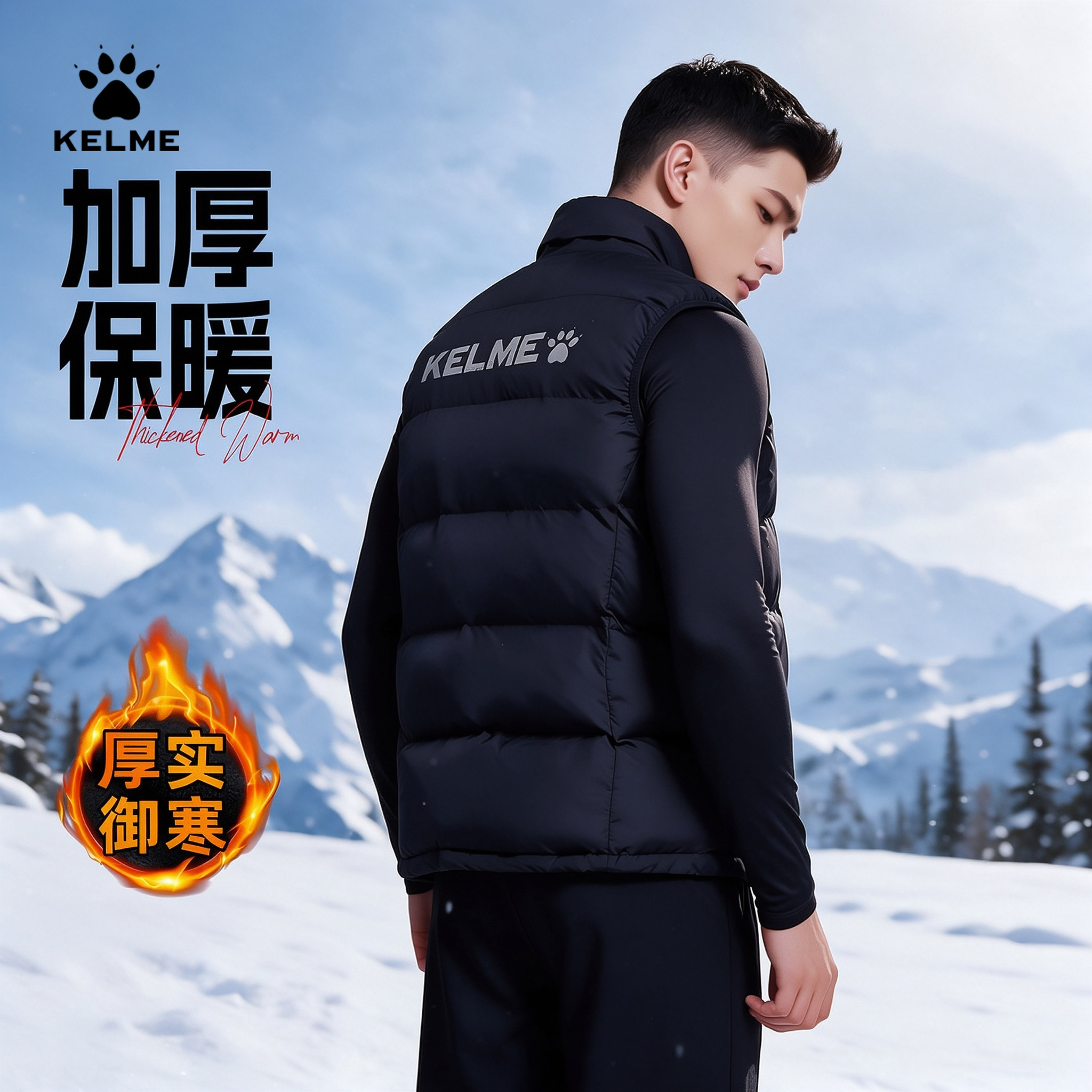 KELME卡尔美马甲羽绒棉服 加厚运动男足球训练冬坎肩外套背心马夹