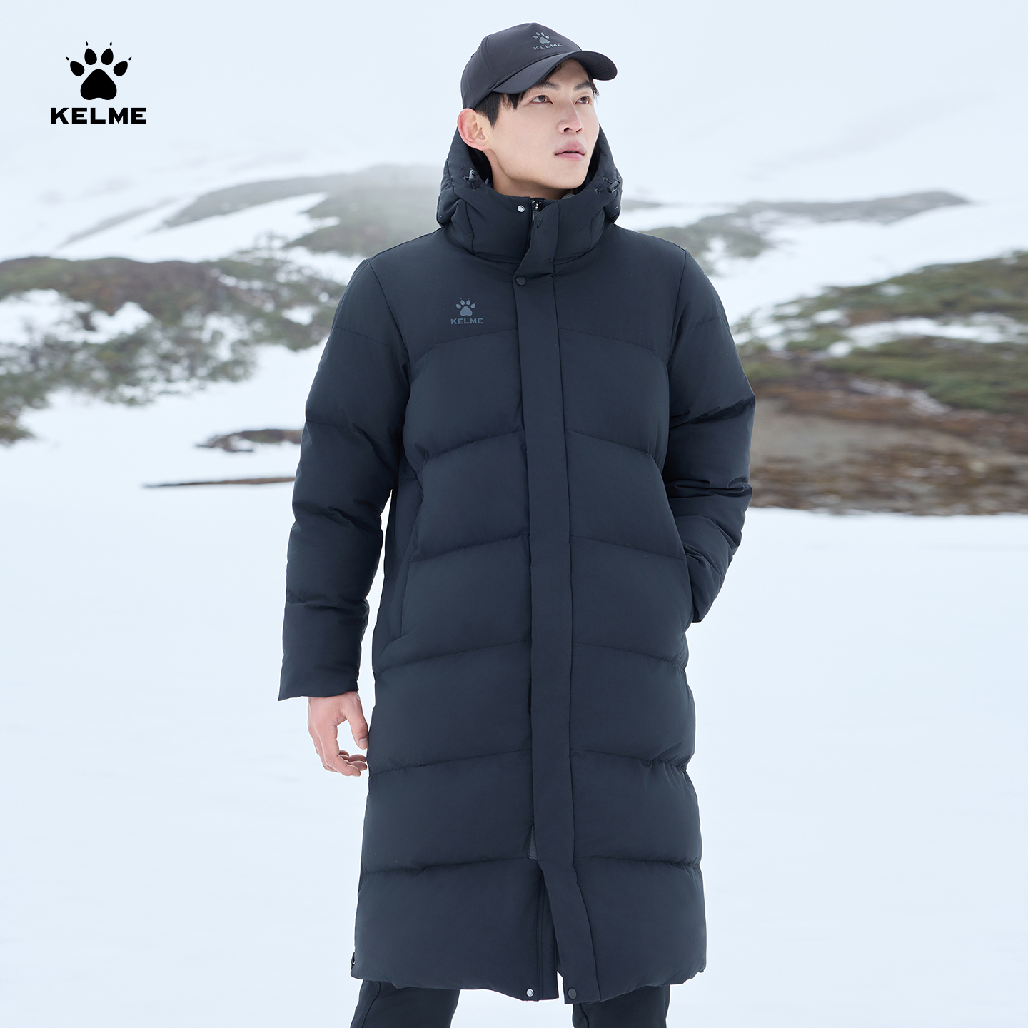 卡尔美运动羽绒服长款过膝男女连帽体育生冬训大衣训练服加厚保暖