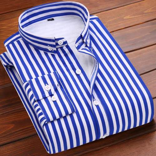 男士保暖加绒加厚条纹衬衫