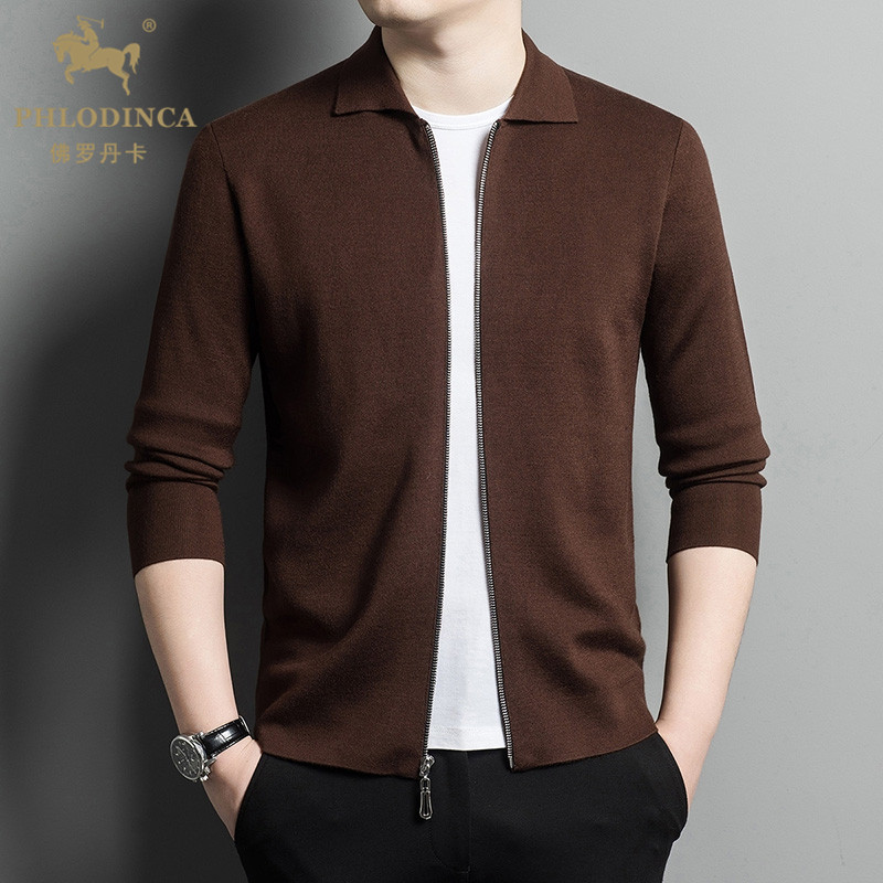 PHLODINCA 慵懒风针织开衫外套男翻领含巴素兰商务休闲羊毛外搭