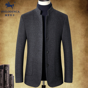 立领呢子大衣外套 加厚保暖短款 PHLODINCA 秋冬羊毛呢夹克男中山装