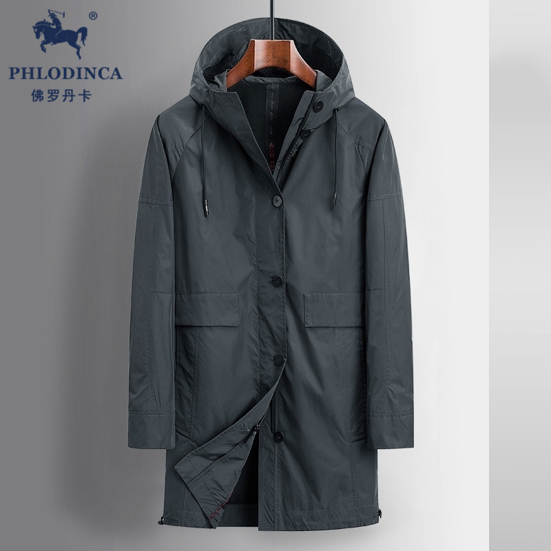 PHLODINCA 高端品牌风衣外套男潮牌中长款连帽春秋款纯色宽松披风
