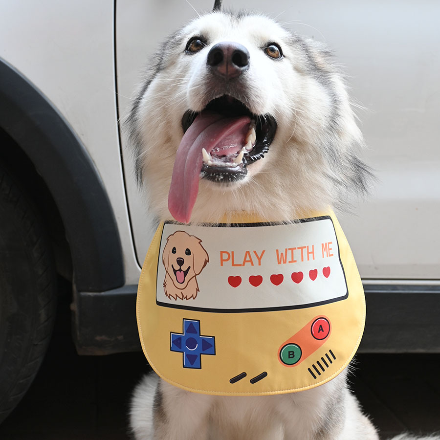 游戏机宠物可爱口水兜三层加厚中大型犬猫咪可调节口水巾围兜防水