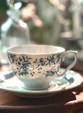 复古青花瓷咖啡杯陶瓷茶杯下午茶杯碟套装骨瓷葫芦杯碟中古蛋壳杯