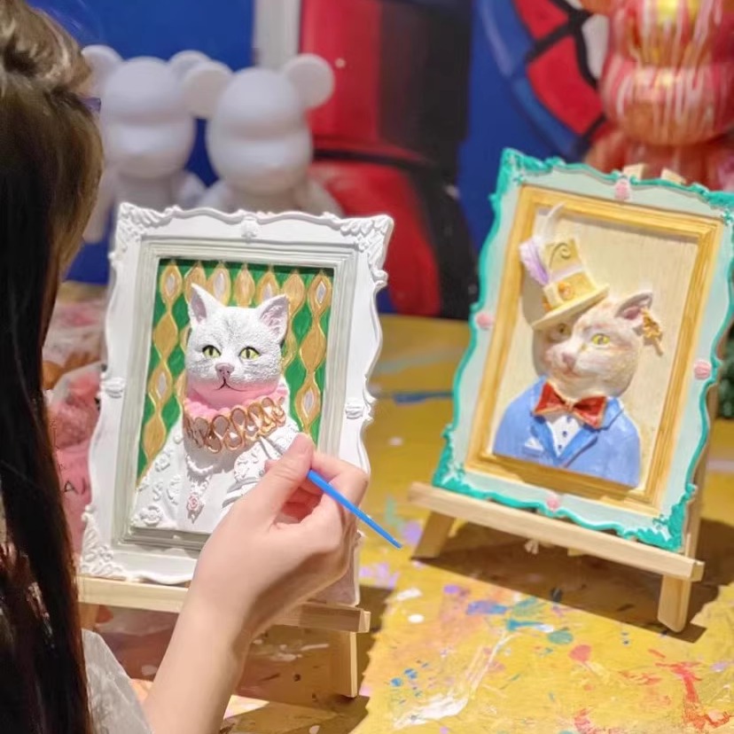 3D浮雕画DIY涂鸦立体石膏彩绘画框DIY手工涂鸦欧式风景动物浮雕画