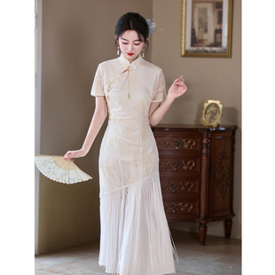 新中式蕾丝改良订婚旗袍连衣裙成人礼年轻款少女复古风日常穿鱼尾