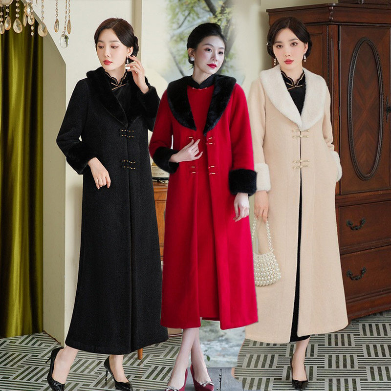 新中式秋冬款搭配旗袍外套秋冬天贵夫人妈妈风衣外搭开衫旗袍外披