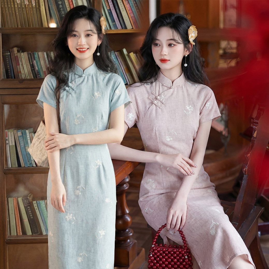 夏季日常改良丝麻旗袍年轻款少女