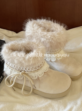 小卤球球雪地靴女加绒保暖雪地棉鞋女士冬季2025新款加厚女鞋复古