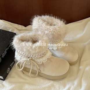 加厚女鞋 2025新款 复古 女士冬季 小卤球球雪地靴女加绒保暖雪地棉鞋