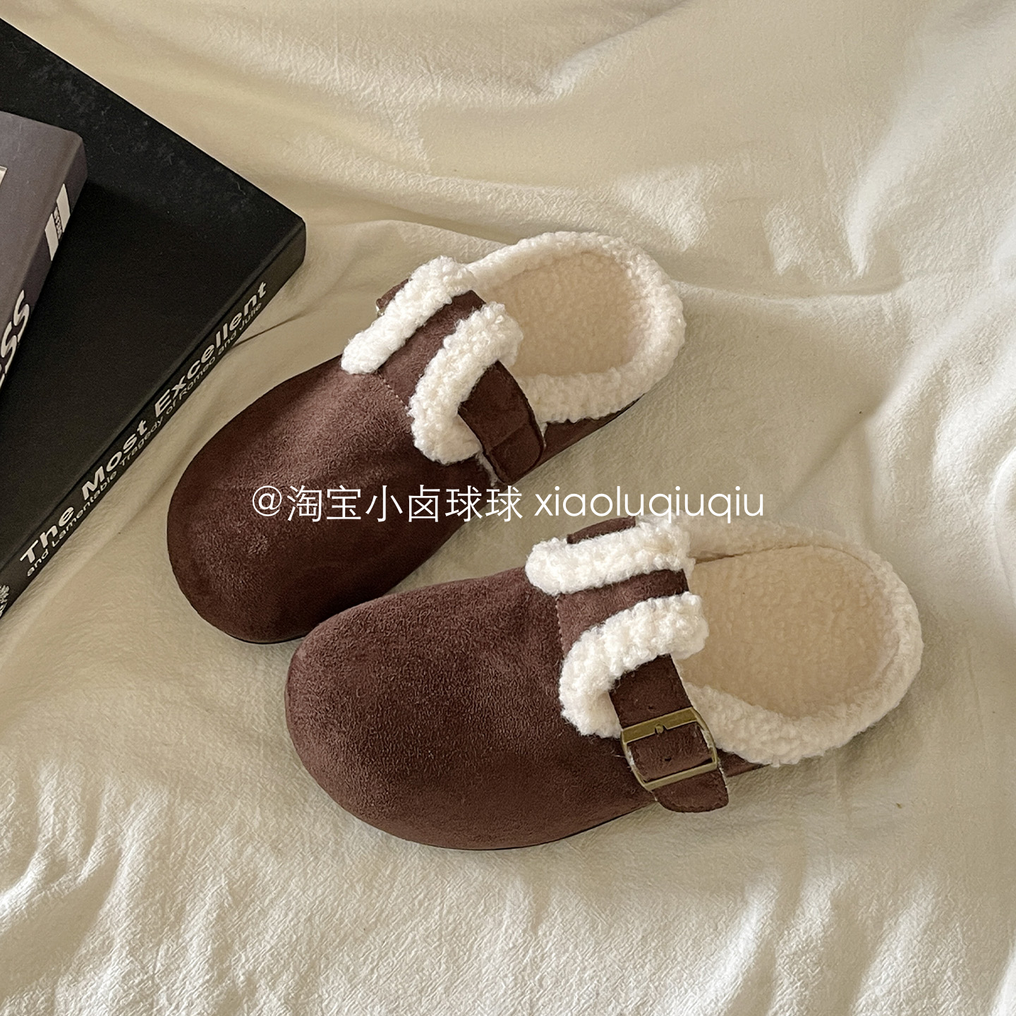 小卤球球一脚蹬半拖鞋加绒保暖毛毛鞋勃肯鞋冬季休闲鞋二棉鞋百搭