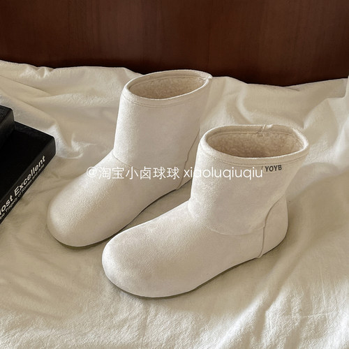 小卤球球雪地靴2025新款冬季女鞋中筒靴保暖百搭女鞋磨砂皮加绒鞋