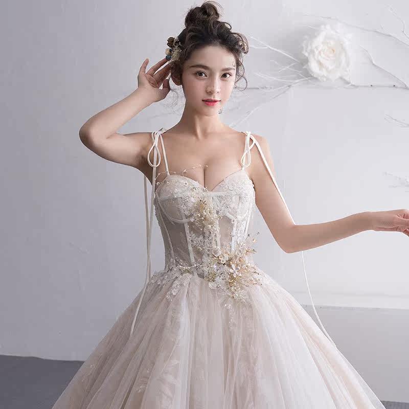 法式轻婚纱2019新款拖尾公主梦幻齐地吊带新娘结婚礼服孕妇女复古|msdalam kategori Butik wanita / wanita, perkahwinan/Cheongsam/pakaian, perkahwinan - dari Buy2taobao.com untuk memberikan perkhidmatan ejen Taobao profesional membeli